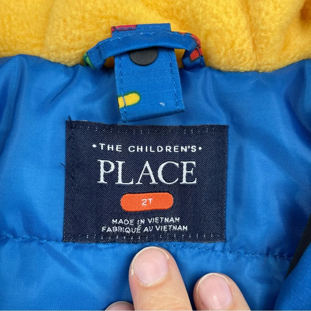 The Children's Place Blue Yellow Truck Full Zip Hooded Coat Jacket Boy 2T